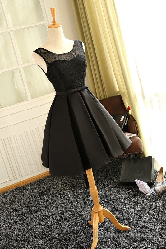 Cute Red Satin Round Neckline Party Dresses, Satin Homecoming Dresses, Short Prom Dress