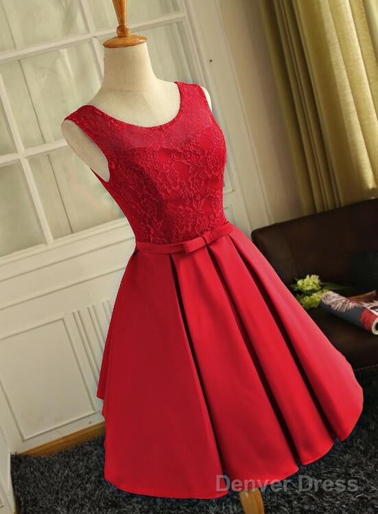 Cute Red Satin Round Neckline Prom Dress, Satin Homecoming Dress, Short Prom Dresses