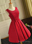 Cute Red Satin Round Neckline Prom Dress, Satin Homecoming Dress, Short Prom Dresses