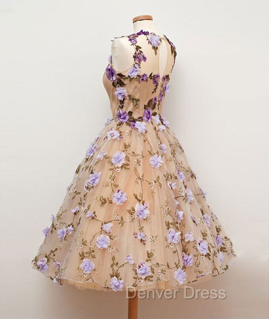 Cute Round Champagne Short Prom Dress, Champagne Homecoming Dresses