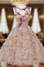 Cute Round Champagne Short Prom Dress, Champagne Homecoming Dresses