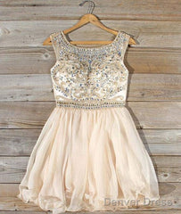 Cute Round Neck Bead Apricot Short Prom Dress, Homecoming Dress