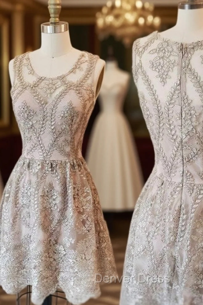 Cute Round Neck Lace Short Prom Dress, Homecoming Dress, Bridesmaid Dresses