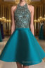 Cute Round Neck Sequin Backless Green Short Prom Dress, Green Homecoming Dresses