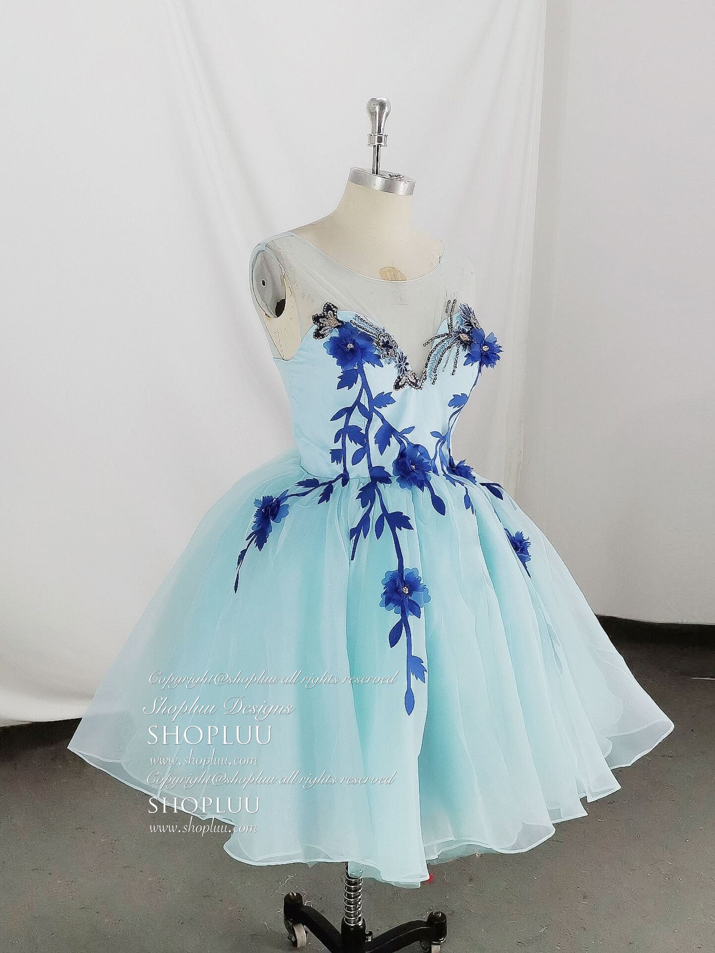 Cute Round Neck Tulle Lace Short Prom Dresses, Blue Homecoming Dresses Secondary image
