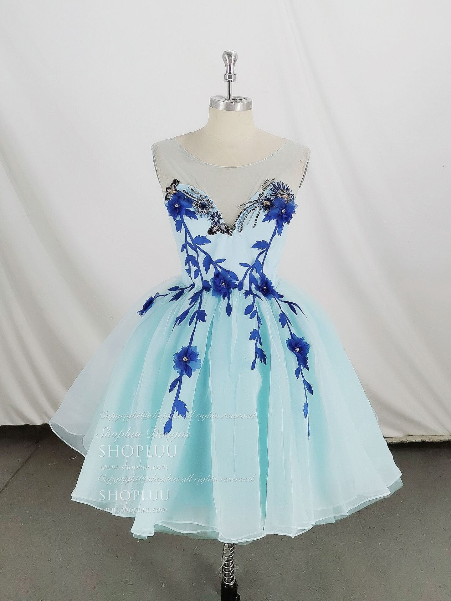 Cute Round Neck Tulle Lace Short Prom Dresses, Blue Homecoming Dresses