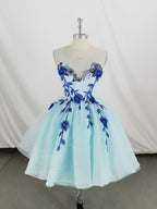 Cute Round Neck Tulle Lace Short Prom Dress, Blue Homecoming Dresses