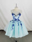 Cute Round Neck Tulle Lace Short Prom Dress, Blue Homecoming Dresses