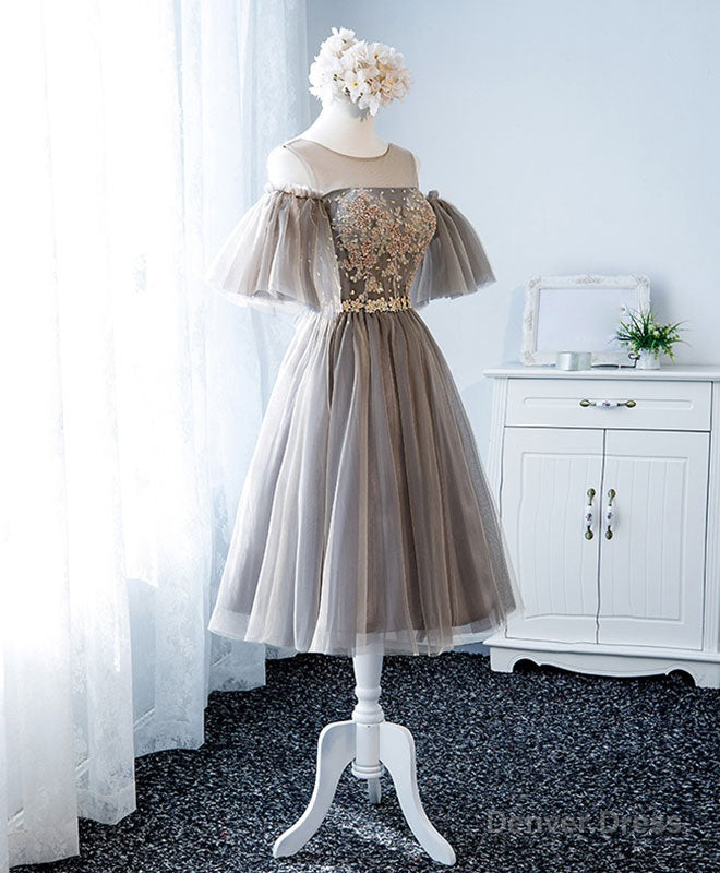 Cute Round Neck Tulle Lace Short Prom Dress, Tulle Homecoming Dress Main image