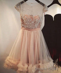 Cute Round Neck Tulle Short Prom Dress, Cute Homecoming Dress