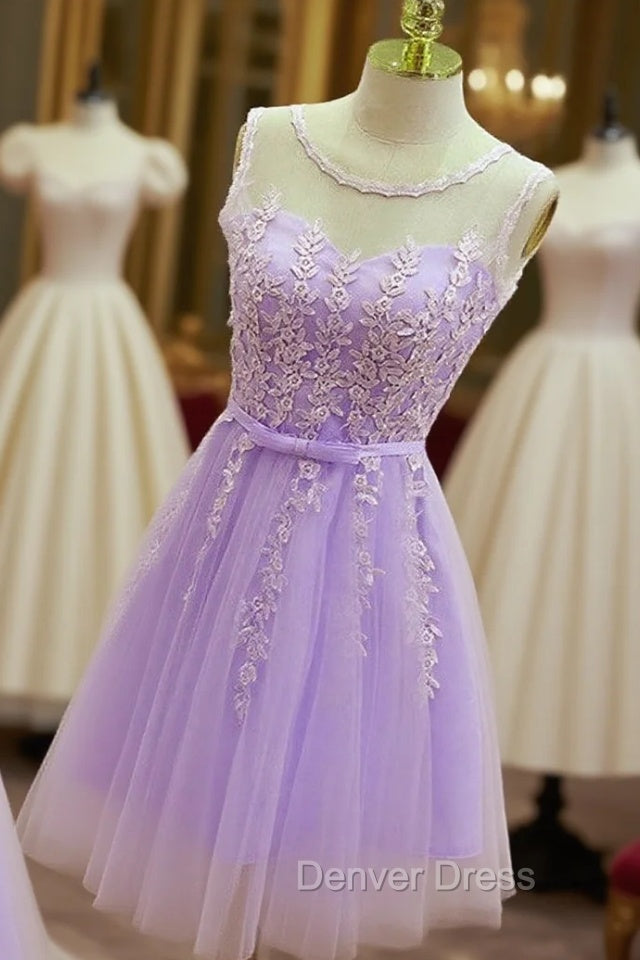 Cute Round Neckline Knee Length Homecoming Dress, Short Lace Prom Dresses Main image