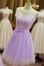 Cute Round Neckline Knee Length Homecoming Dress, Short Lace Prom Dresses