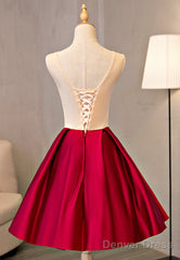 Cute Saitn Lace Short Prom Dresses, A-Line Party Dresses