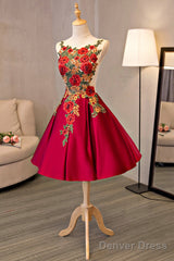 Cute Saitn Lace Short Prom Dresses, A-Line Party Dresses