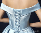 Cute Satin A Line Short Homecoming Dress , Off Shoulder Lace Up Prom Dresses