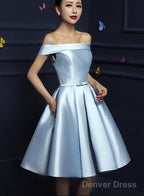 Cute Satin A Line Short Homecoming Dress , Off Shoulder Lace Up Prom Dresses