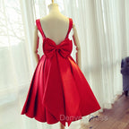 Cute Satin Bow Back Prom Dress, Red Short Homecoming Dresses