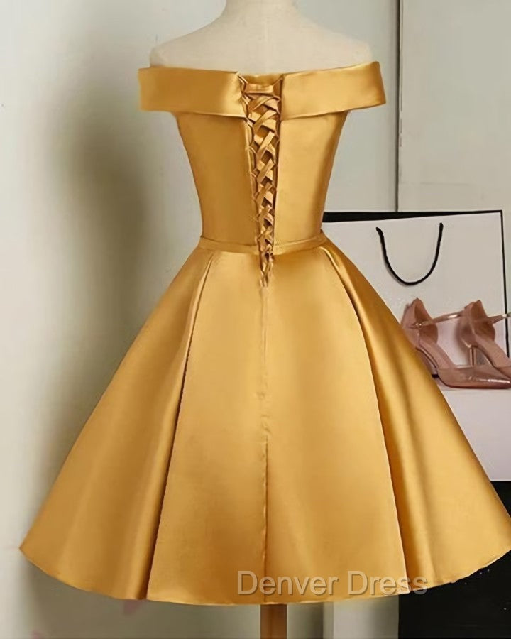 Cute Satin Knee Length Off Shoulder Homecoming Dresses, Prom Dresses Secondary image