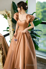 Cute Satin Long Prom Dresses, A-Line Evening Dresses