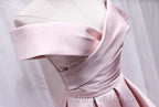Cute Satin Pink Sweetheart Off Shoulder Knee Length Party Dresses, Short Prom Dresses