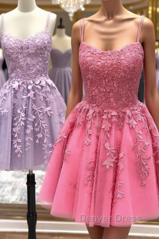 Cute Scoop Neck Lace Prom Homecoming Dress, Short Lace Prom Dresses