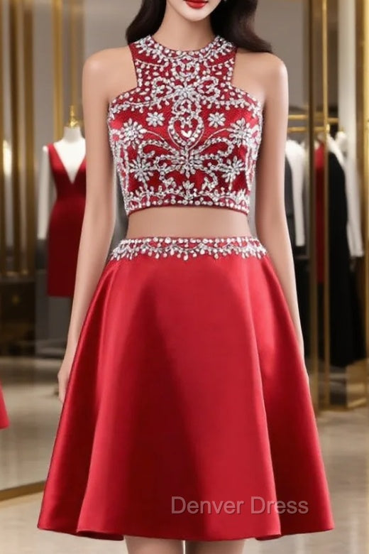 Cute Short 2 Piece Red Evening Dresses Graduation Dresses Party Dresses