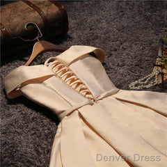 Cute Short Champagne Satin Party Dress,Off Shoulder Prom Dress