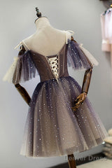 Cute Short Gradient Tulle Straps Homecoming Dress, Short Prom Dressess