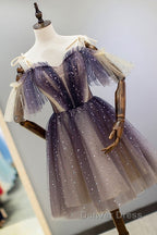 Cute Short Gradient Tulle Straps Homecoming Dresses, Short Prom Dressess