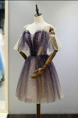 Cute Short Gradient Tulle Straps Homecoming Dress, Short Prom Dressess
