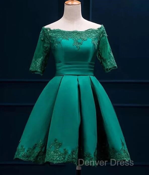 Cute Short Sleeves Satin Knee Length Prom Dress, Short Homecoming Dresses Secondary image