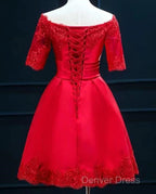 Cute Short Sleeves Satin Knee Length Prom Dress, Short Homecoming Dresses