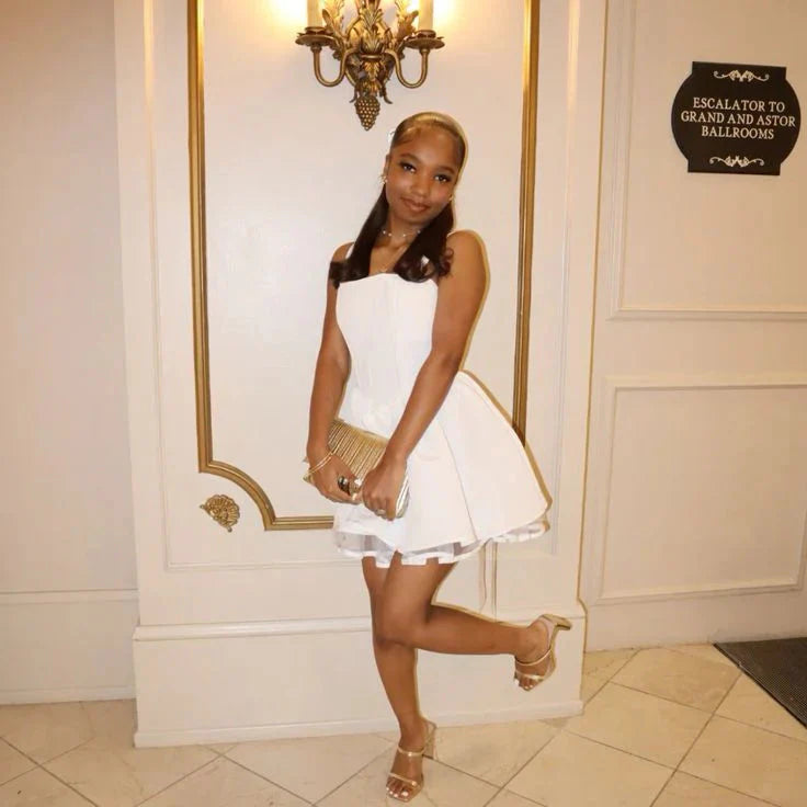 Cute Shoulder Strap A-Line Back Strappy 17Th Birthday Short Skirt Homecoming Dresses