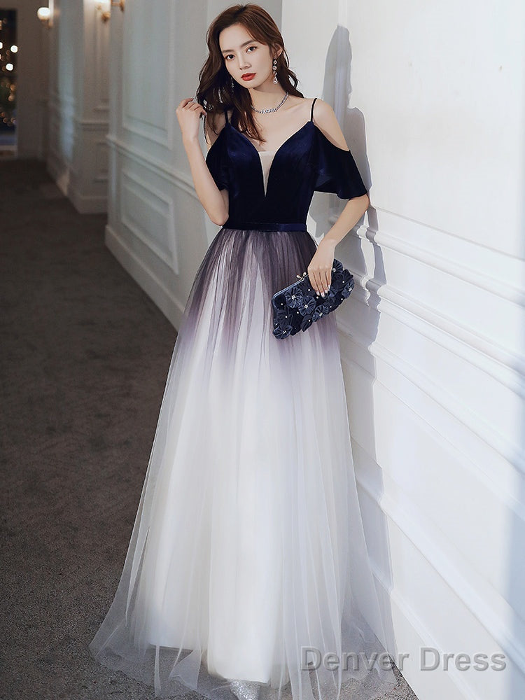 Cute Simple V-Neckline Long Prom Dress, A-Line Gradient Floor Length Bridesmaid Dresses