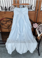 Cute Sky Blue Halter Neck Ruched Ruffled Chiffon Long Prom Dresses Evening Dresses