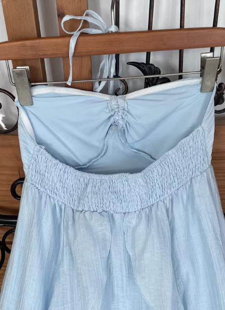Cute Sky Blue Halter Neck Ruched Ruffled Chiffon Long Prom Dresses Evening Dresses