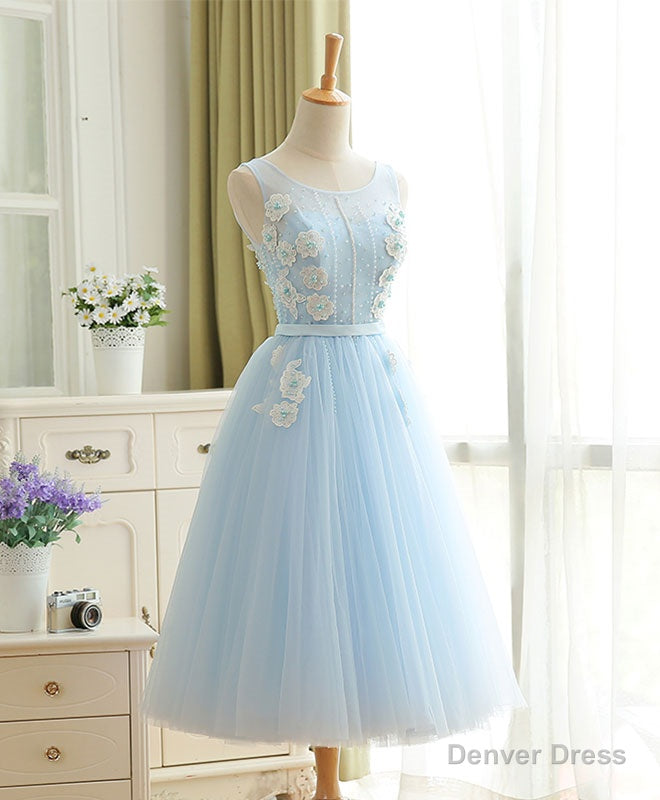 Cute Sky Blue Lace Tulle Short Prom Dress, Homecoming Dress Main image