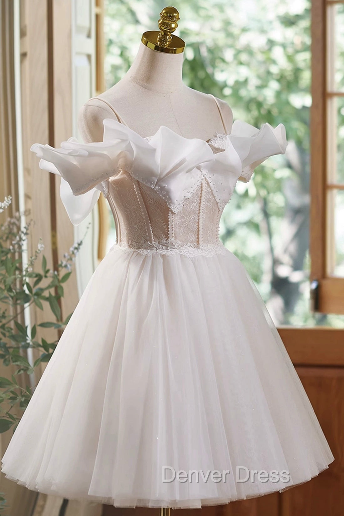 Cute Spaghetti Strap Tulle Lace Homecoming Dresses, Off Shoulder Short Prom Dresses Secondary image