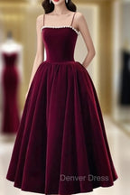 Cute Spaghetti Straps Velvet Short Prom Dresses, A-Line Homecoming Party Dresses