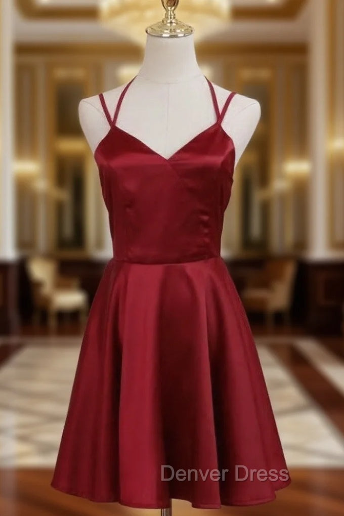 Cute Straps Dark Red Mini Prom Dress, Dark Red Short Homecoming Dresses Main image