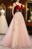 Cute Straps Velvet and Tulle Long Prom Dresses, A Line Prom Gowns