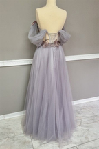 Off The Shoulder Tulle Applique Long Prom Dress Fairy Prom Dresses