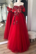 Off The Shoulder Tulle Applique Long Prom Dress Fairy Prom Dresses
