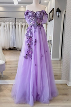 Off The Shoulder Tulle Applique Long Prom Dress Fairy Prom Dresses