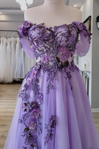 Off The Shoulder Tulle Applique Long Prom Dress Fairy Prom Dresses