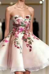 Cute Sweetheart Applique Short Prom Dresses, Cute Homecoming Dresses