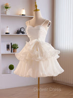 Cute Sweetheart Neck Organza White Prom Dress, White Homecoming Dresses