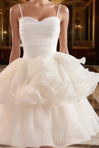 Cute Sweetheart Neck Organza White Prom Dress, White Homecoming Dresses