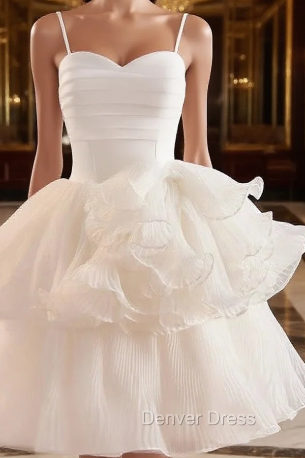 Cute Sweetheart Neck Organza White Prom Dress, White Homecoming Dresses