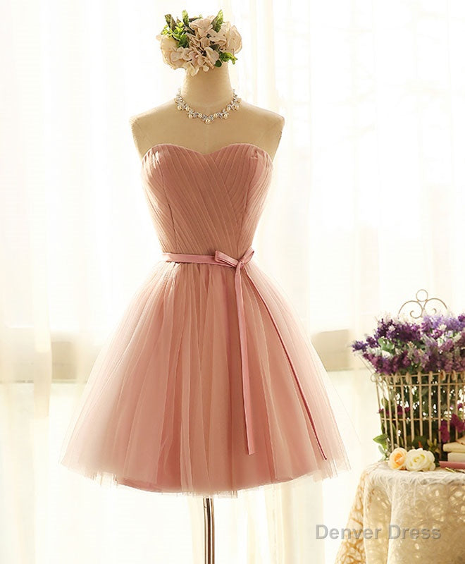 Cute Sweetheart Neck Tulle Short Prom Dress, Pink Bridesmaid Dresses Main image